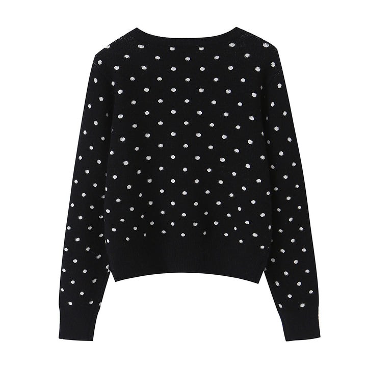 Damen nan feiner gestrickter Rundhals-Pullover mit Pünktchen-Jacquard und kurzem Taillenbund Drune
