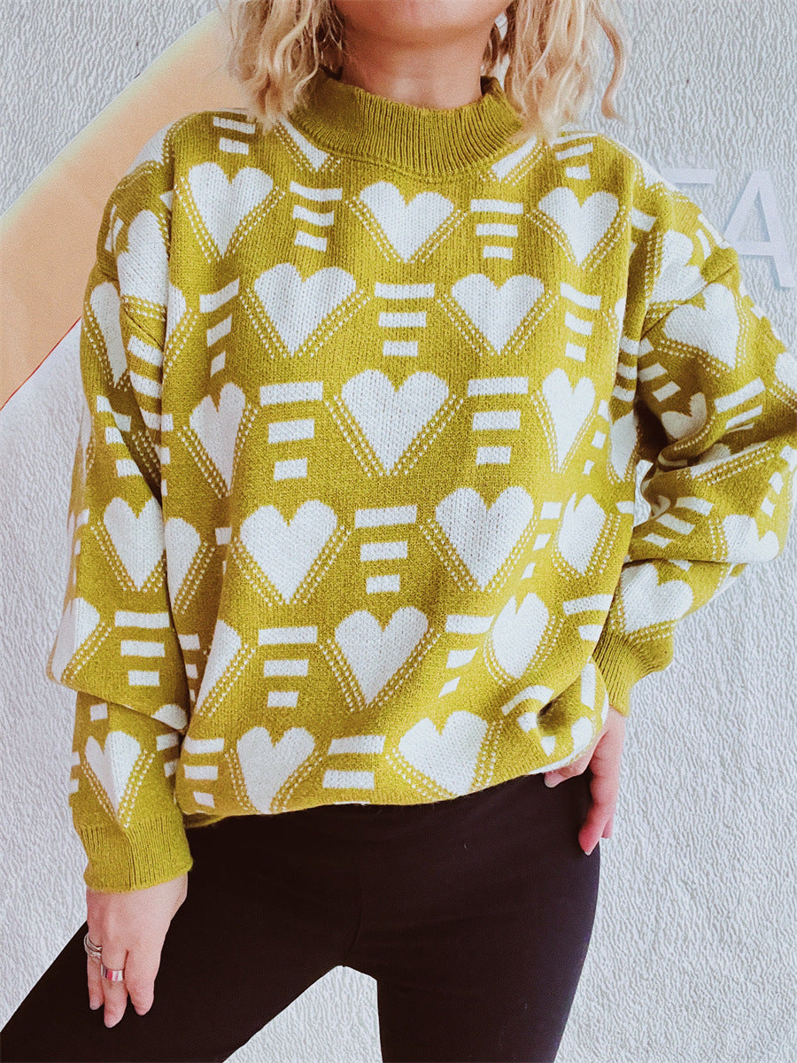 Damen kuscheliger Oversized-Pullover mit herzförmigem Muster Drune