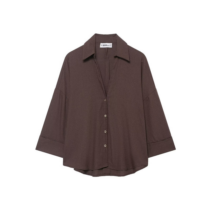 Damen Oversized-Hemdbluse mit kastiger Silhouette, weiten Kimonoärmeln und abgerundetem Saum Drune