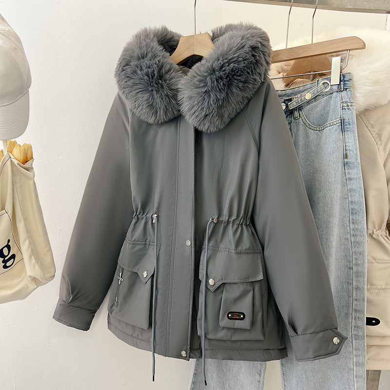 Damen Wattierter Parka mit Tunnelzugtaillierung, Kapuze und voluminösem Kunstfellkragen Drune