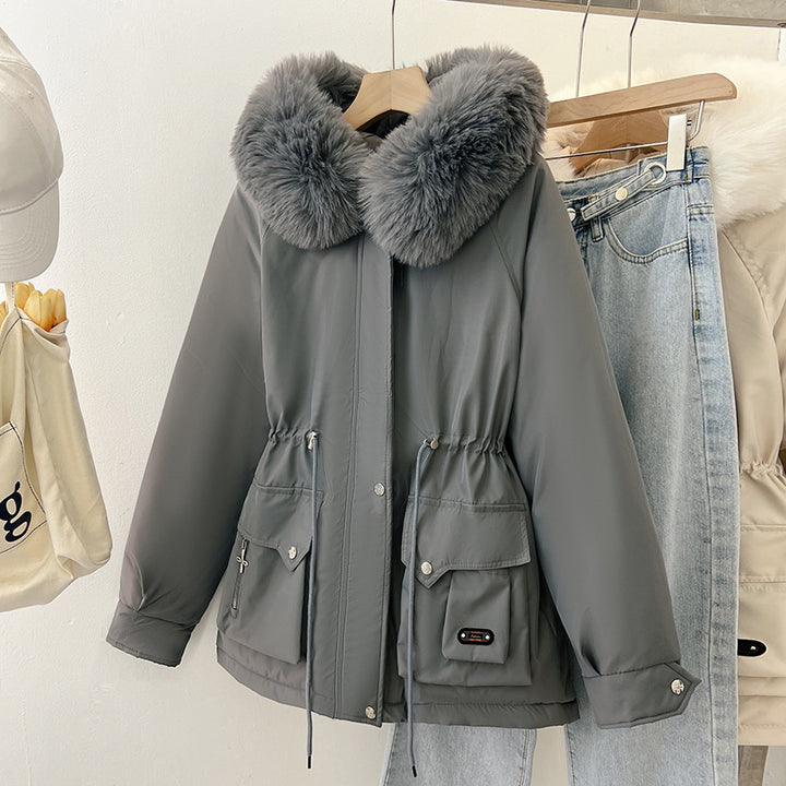 Damen Wattierter Parka mit Tunnelzugtaillierung, Kapuze und voluminösem Kunstfellkragen Drune