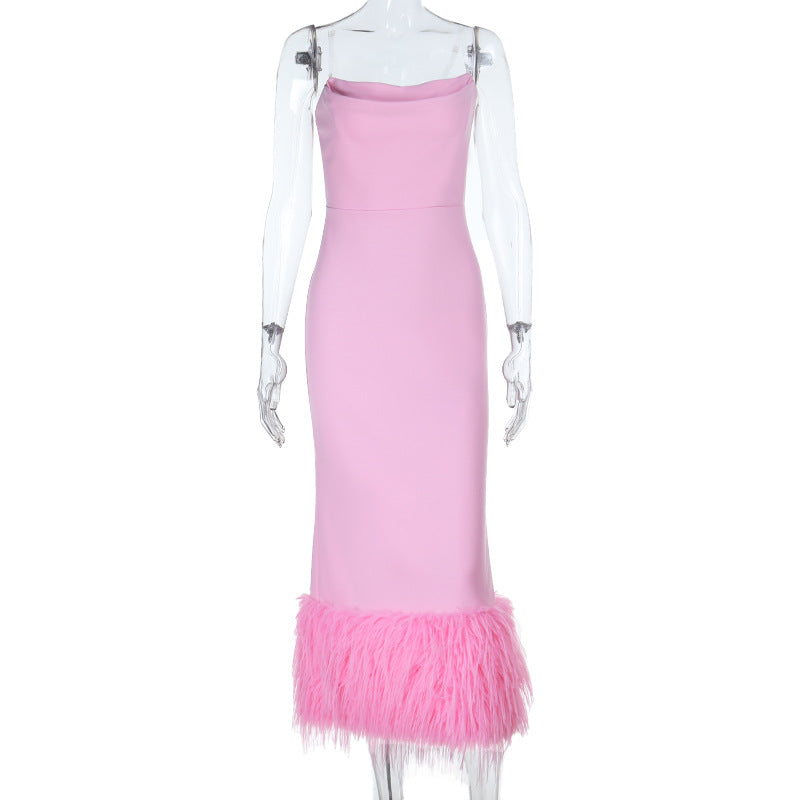 Damen Elegantes Midi-Kleid mit verführerischem Federbesatz Drune