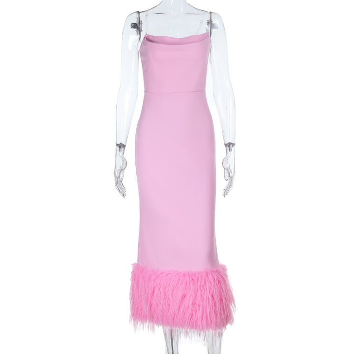 Damen Elegantes Midi-Kleid mit verführerischem Federbesatz Drune