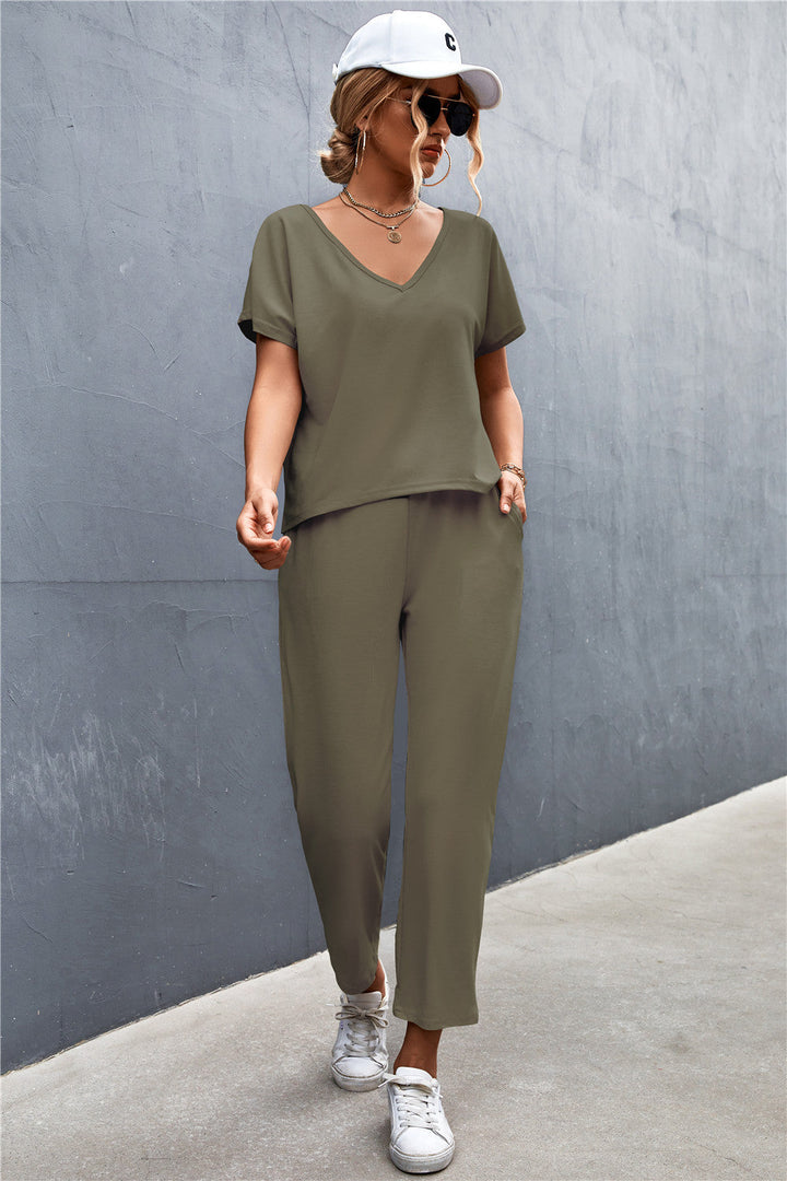 Damen Lounge-Set mit lässigem V-Ausschnitt und elastischen Bündchen Drune