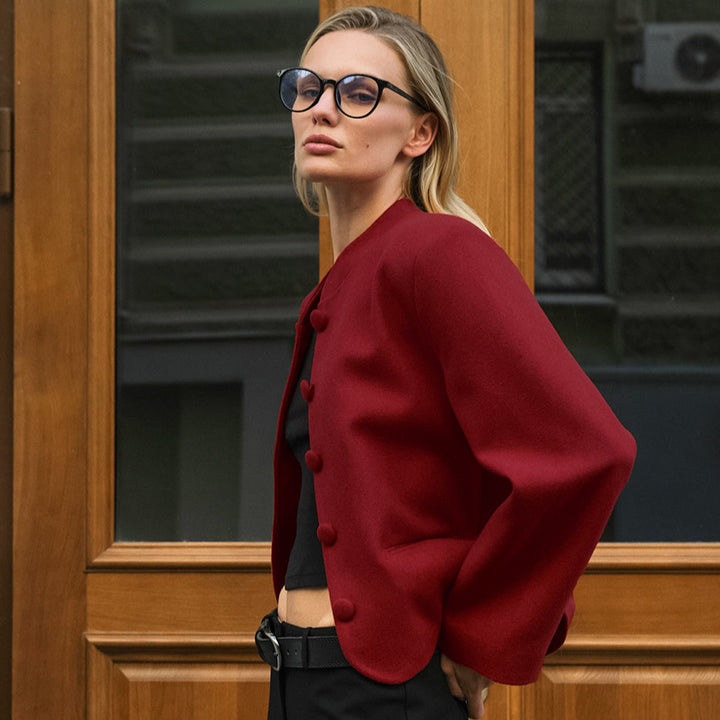 Damen Modische Jacke mit hochgeschlossenem Kragen und Knopfdetails Drune