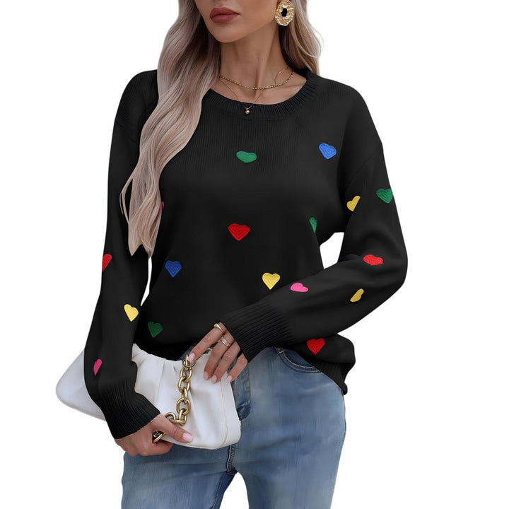 Damen Pullover mit buntem Herzdesign und weitem Schnitt Drune