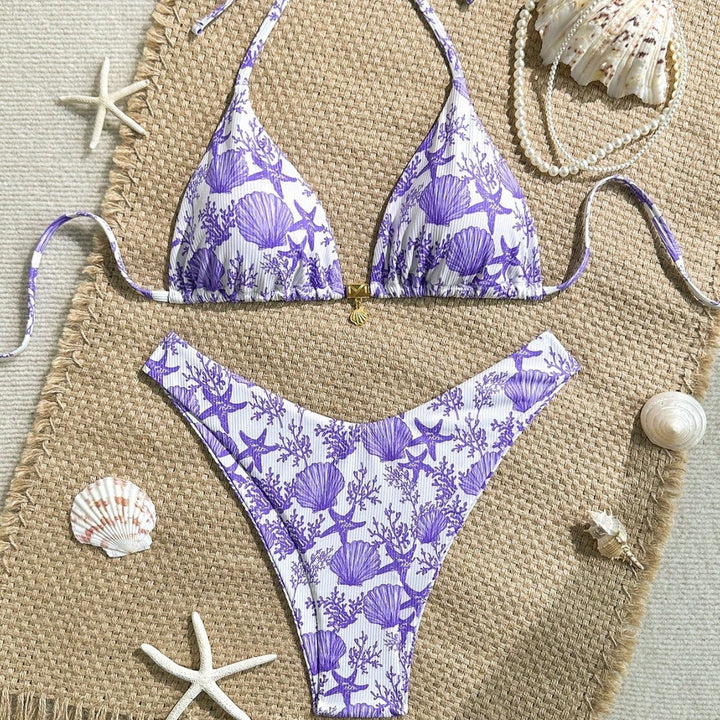 Damen Triangel-Bikini mit maritimem Korallenmuster Drune