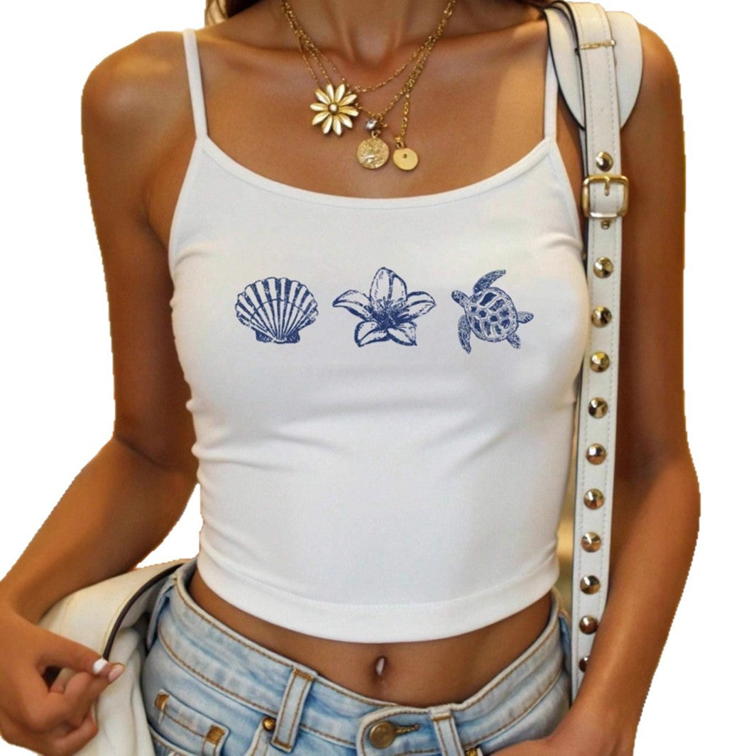 Damen Crop-Top mit maritimen Motiven und figurbetontem Schnitt Drune