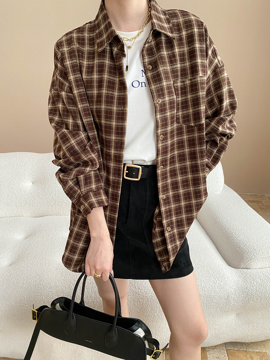 Damen lässige Karobluse mit oversized Schnitt und feinen Details Drune