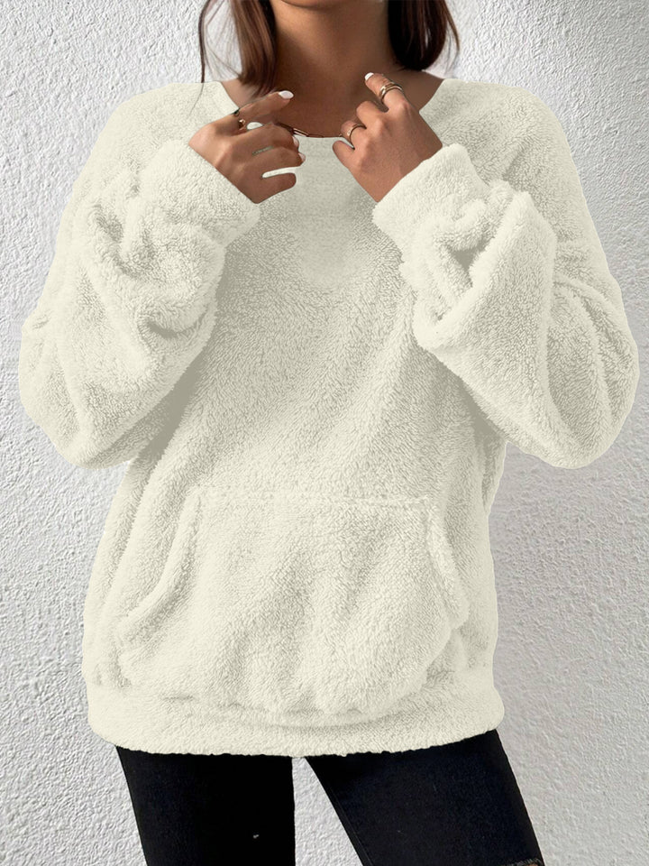 Damen Kuscheliger Teddy-Fleece-Pullover mit Kängurutasche Drune