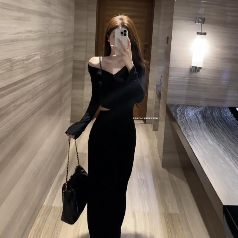 Damen elegantes Kleid mit asymmetrischem Ausschnitt und Cut-Out Drune
