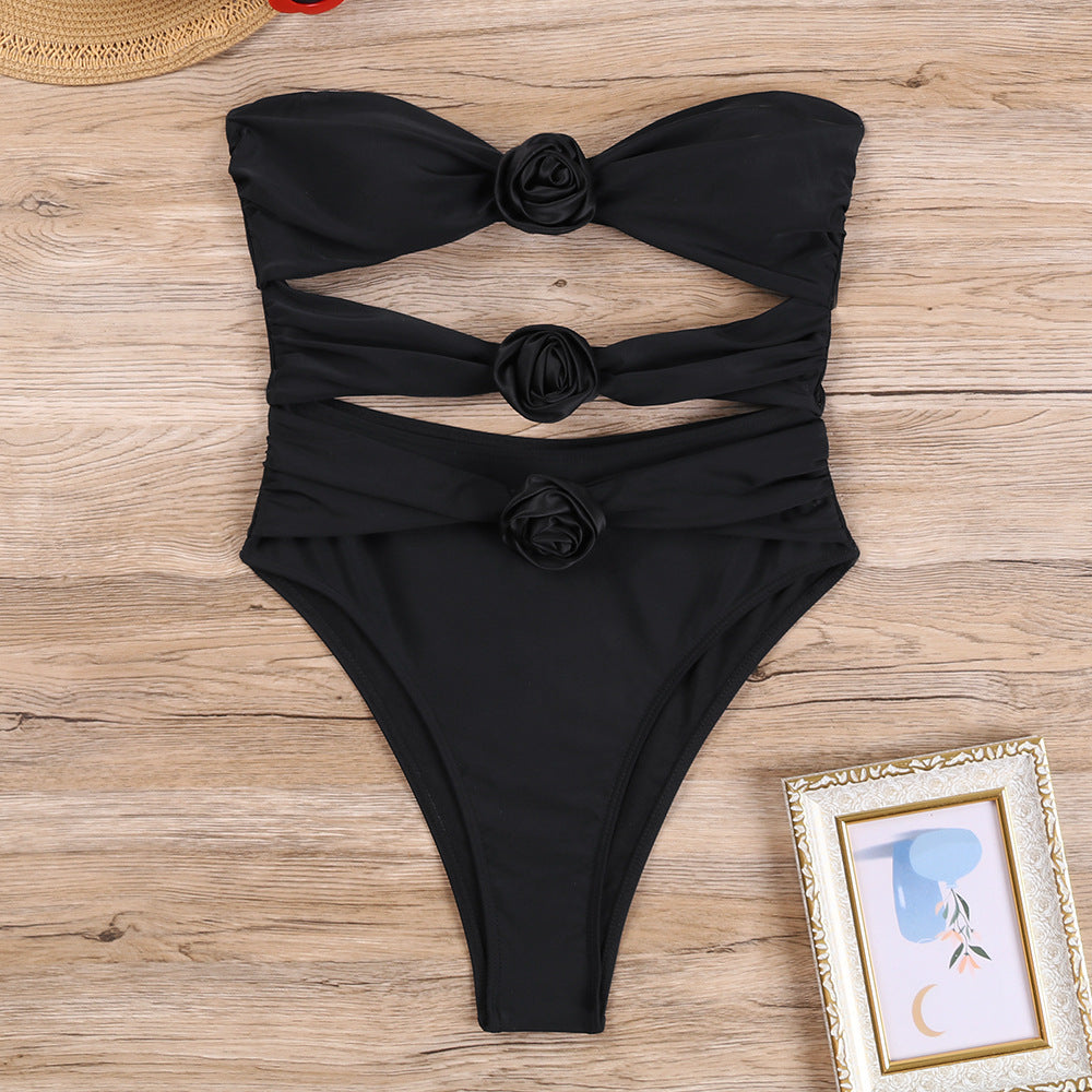 Damen Eleganter Monokini mit floralem Design und Cut-Out-Details Drune
