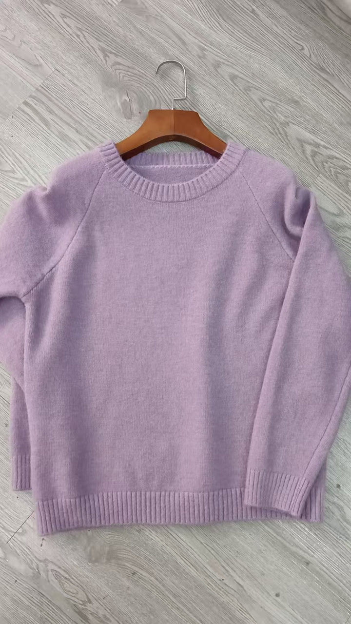 Damen lässiger Strickpullover mit Rundhalsausschnitt und weichem Material Drune