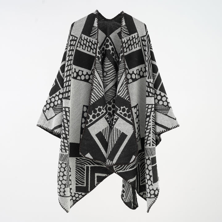 Damen Weichfallendes Jacquard-Cape mit geometrischem Allovermuster und offenem Kimono-Fall Drune
