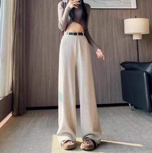 Damen Weite Pantalons mit hohem Bund und seidigem Finish Drune