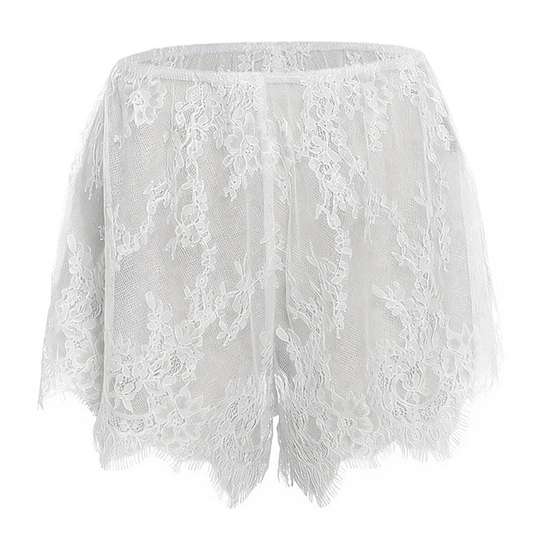 Damen Spitzen-Shorts mit zarter Blumenstickerei und elastischem Bund Drune