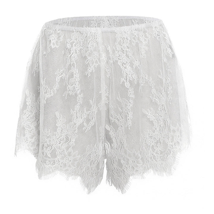 Damen Spitzen-Shorts mit zarter Blumenstickerei und elastischem Bund Drune