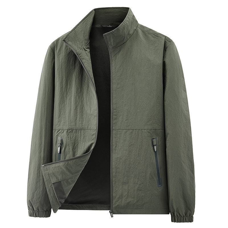 Herren Minimalistische Funktionsjacke mit Stehkragen, atmungsaktivem Meshfutter und wasserabweisenden Reißverschlüssen Drune