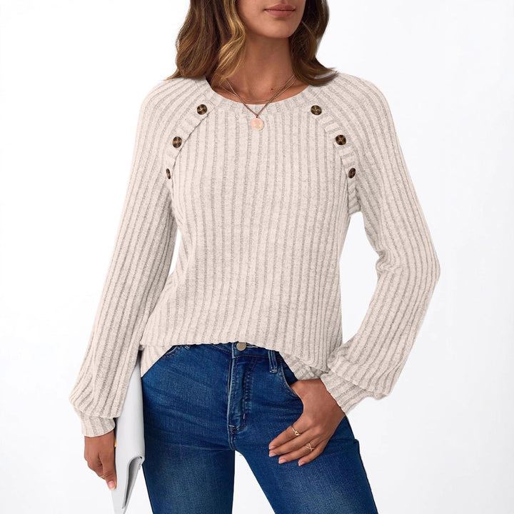 Damen Gerippter Strickpullover mit Zierknopfleiste an Raglanärmeln Drune