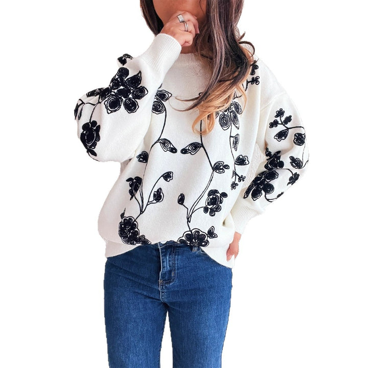 Damen Oversized Pullover mit floralem Design Drune