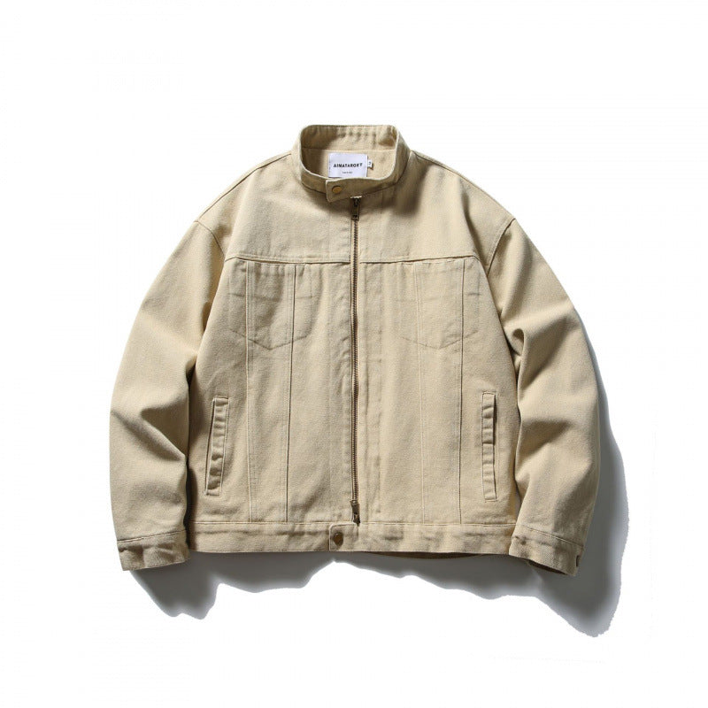 Herren Boxy Canvas-Jacke mit Stehkragen, Reißverschluss und Nahtpaneelen Drune