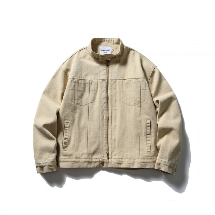 Herren Boxy Canvas-Jacke mit Stehkragen, Reißverschluss und Nahtpaneelen Drune