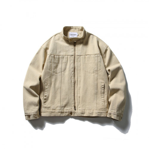 Herren Boxy Canvas-Jacke mit Stehkragen, Reißverschluss und Nahtpaneelen Drune