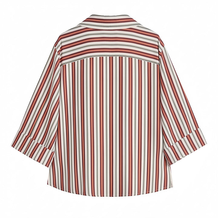 Damen Gestreifte Bluse mit V‑Ausschnitt, weitem Schnitt und dreiviertel Ärmeln Drune