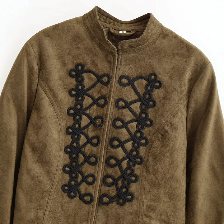 Damen Kurzjacke im Hussarenstil mit Zierkordeln und Stehkragen Drune