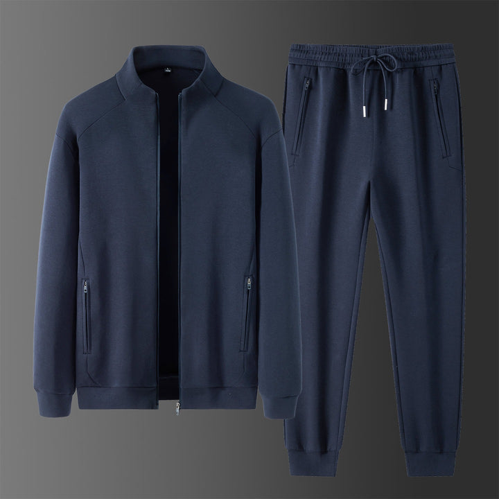 Herren Zweiteiliges minimalistisches Jogging‑Set mit Stehkragen, Zwei-Wege‑Reißverschluss & Reißverschlusstaschen Drune