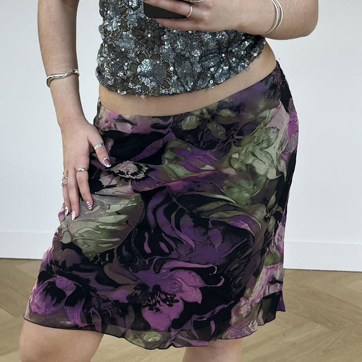Damen eleganter Midirock mit floralem Design und fließendem Stoff Drune