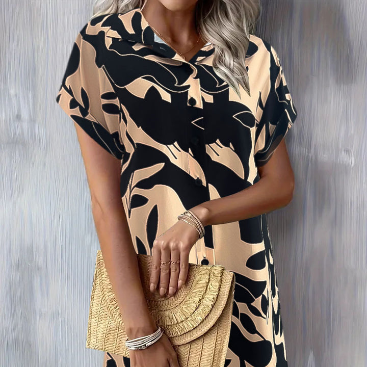 Damen Blusenkleid mit Knopfleiste und floralem Muster Drune