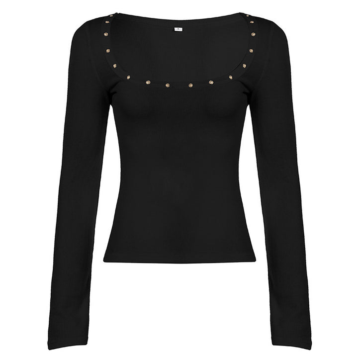 Damen Figurbetontes Wickel-Longsleeve mit tiefem V-Ausschnitt und floraler Seitenapplikation Drune