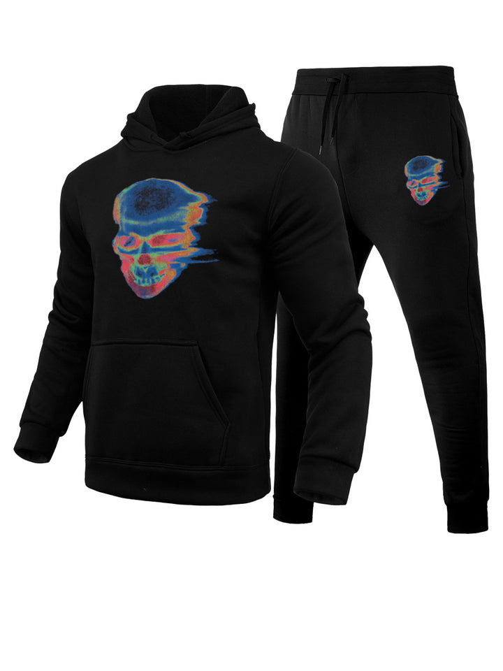 Herren Sweatjacke und Jogginghose Set mit kreativem Totenkopf-Design Drune
