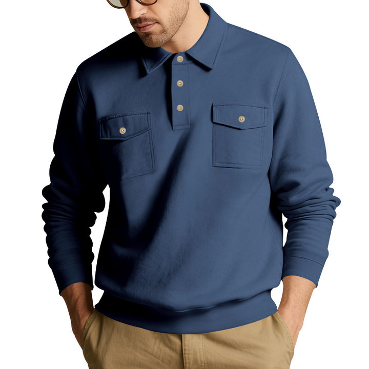 Herren nan Polokragen Sweatshirt mit aufgesetzten Brusttaschen und gerippten Bündchen Drune