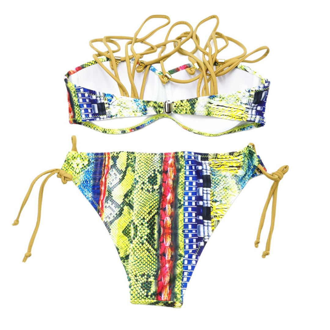 Damen Bikini-Set mit raffiniertem Schnür-Design und lebhaften Mustern Drune