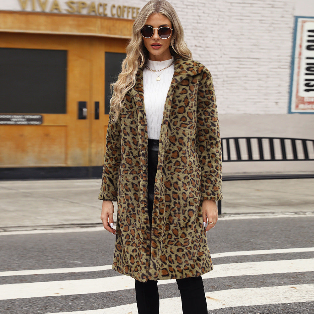 Damen Luxuriöser Leopardenfell-Mantel Drune