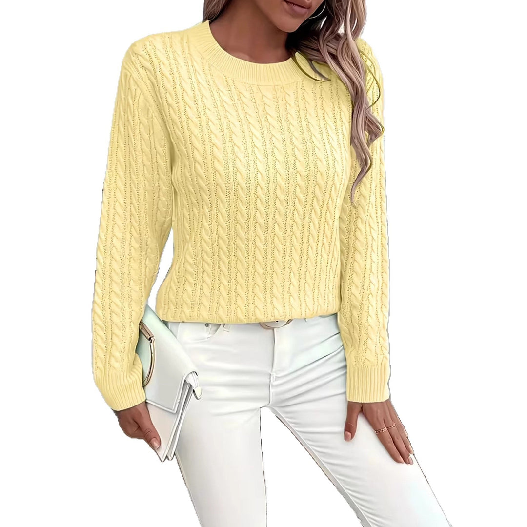 Damen Kurz geschnittener Zopfmuster-Strickpullover mit Rundhalsausschnitt Drune