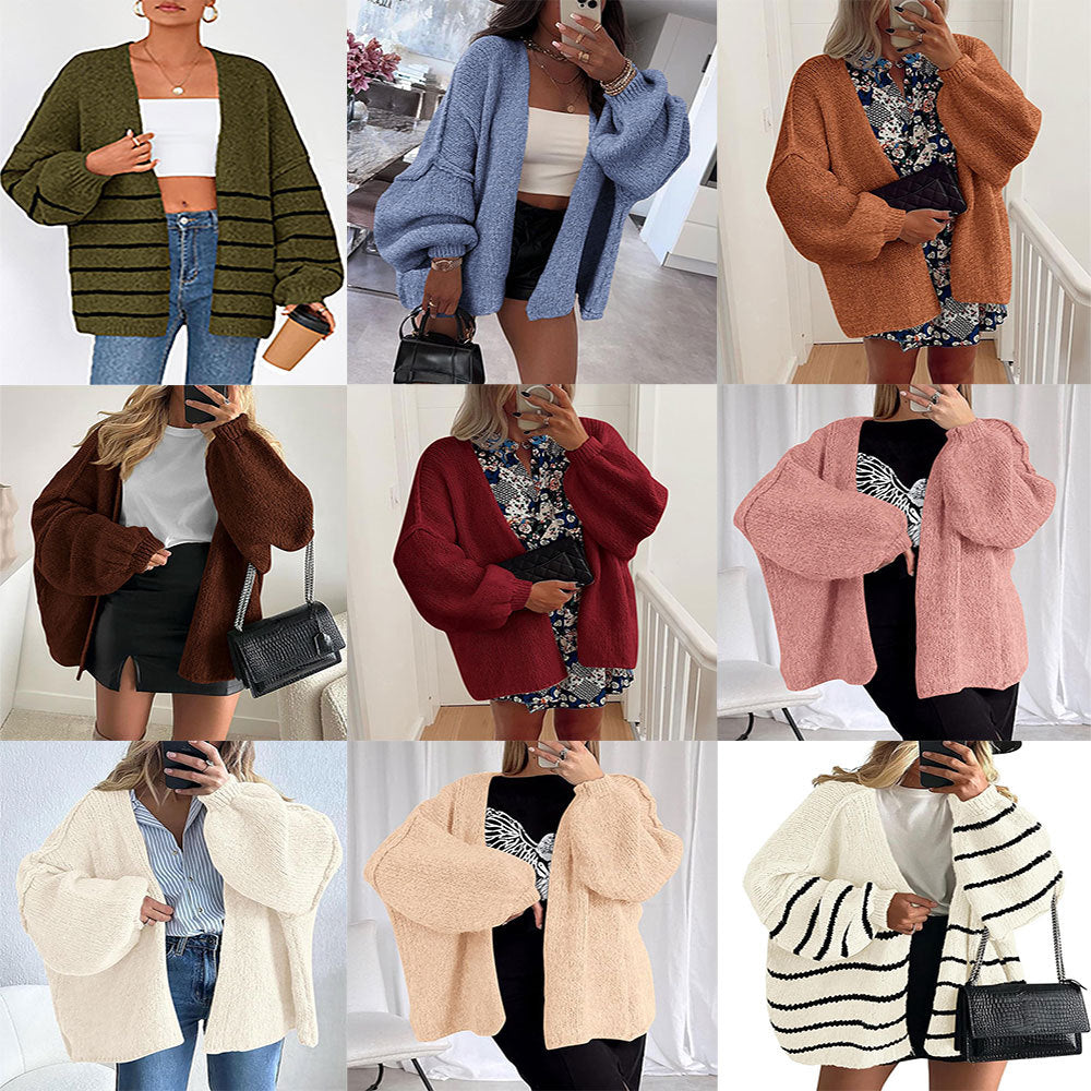 Damen kuschelige Strickjacke mit voluminösen Ärmeln Drune