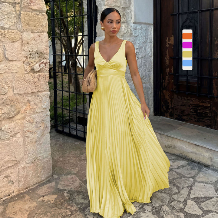Damen Plisseekleid mit tiefem V-Ausschnitt und eleganter Silhouette Drune