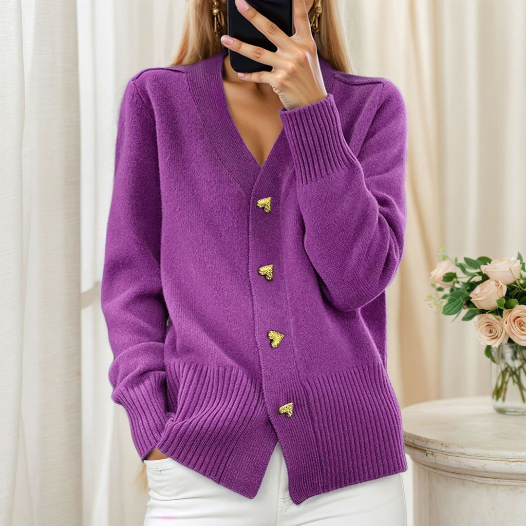 Damen nan lockerer Strickcardigan mit Herzknöpfen und geripptem Saum Drune