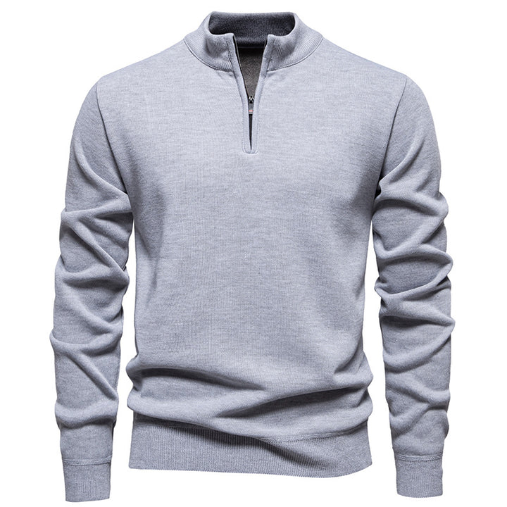 Herren nan Feinstrickpullover mit Kurzreißverschluss Stehkragen elastischen Bündchen Drune