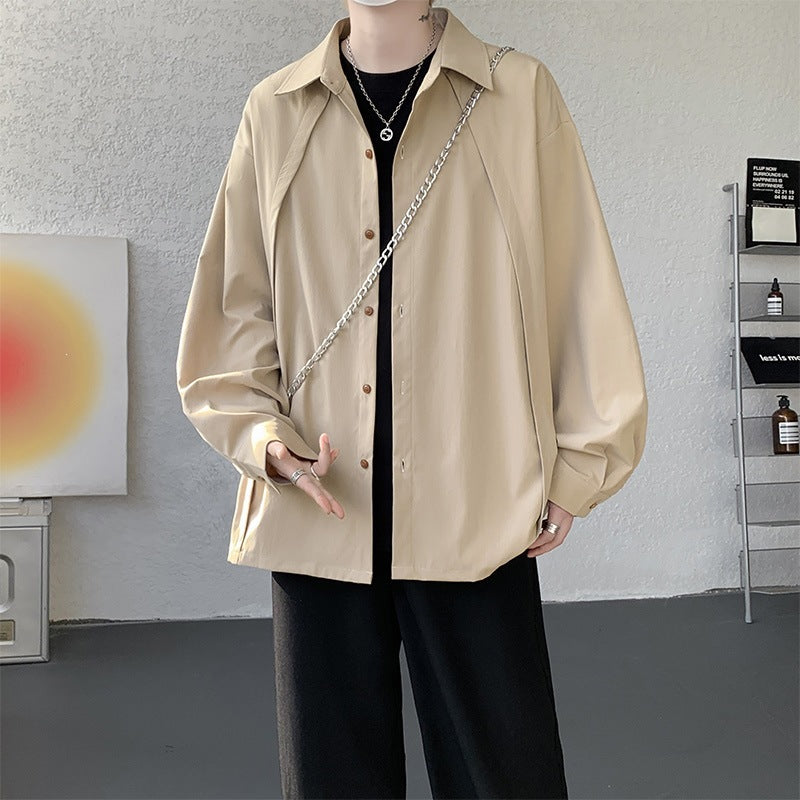 Herren Oversize-Hemdjacke aus leichtem Baumwollmix mit geradem Schnitt & Knopfleiste Drune