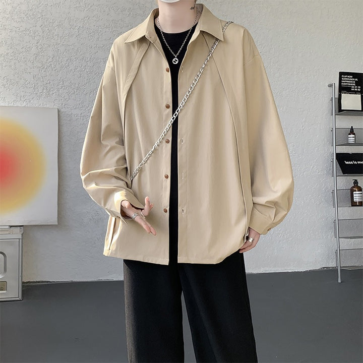 Herren Oversize-Hemdjacke aus leichtem Baumwollmix mit geradem Schnitt & Knopfleiste Drune