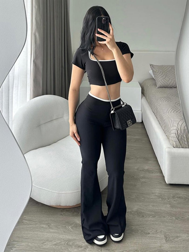 Damen modisches Crop-Top mit tailliertem Schnitt und weiter Hose Drune