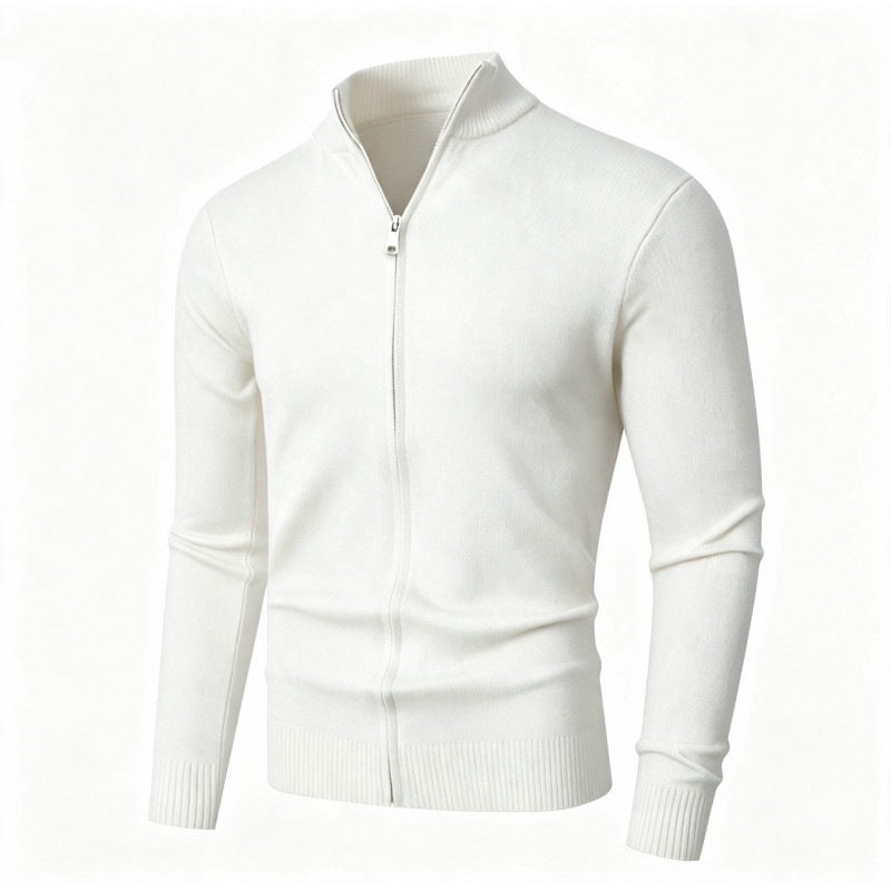 Herren Slim-Fit Feinstrick-Cardigan mit Zweifach-Reißverschluss und Stehkragen Drune