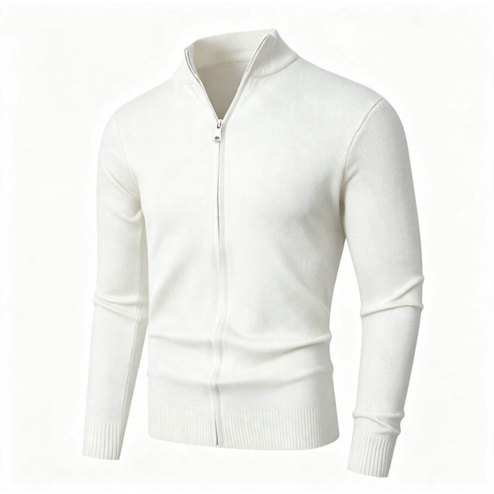 Herren Slim-Fit Feinstrick-Cardigan mit Zweifach-Reißverschluss und Stehkragen Drune