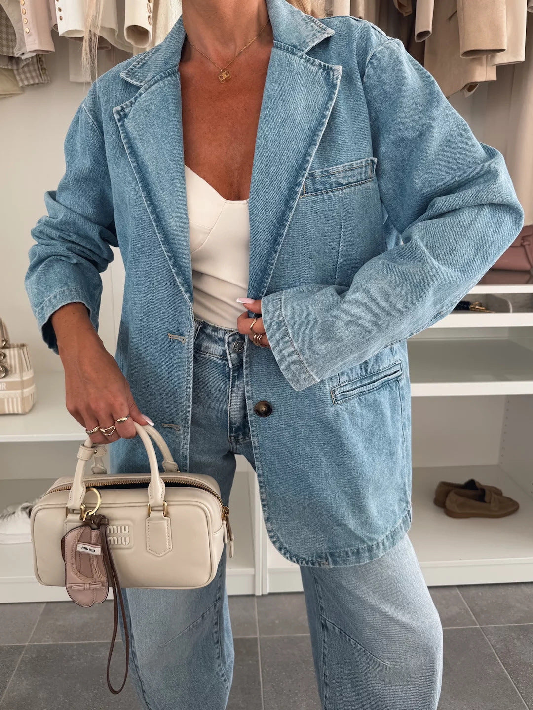 Drune | Lockere Gewaschene Blaue Denim Anzugjacke