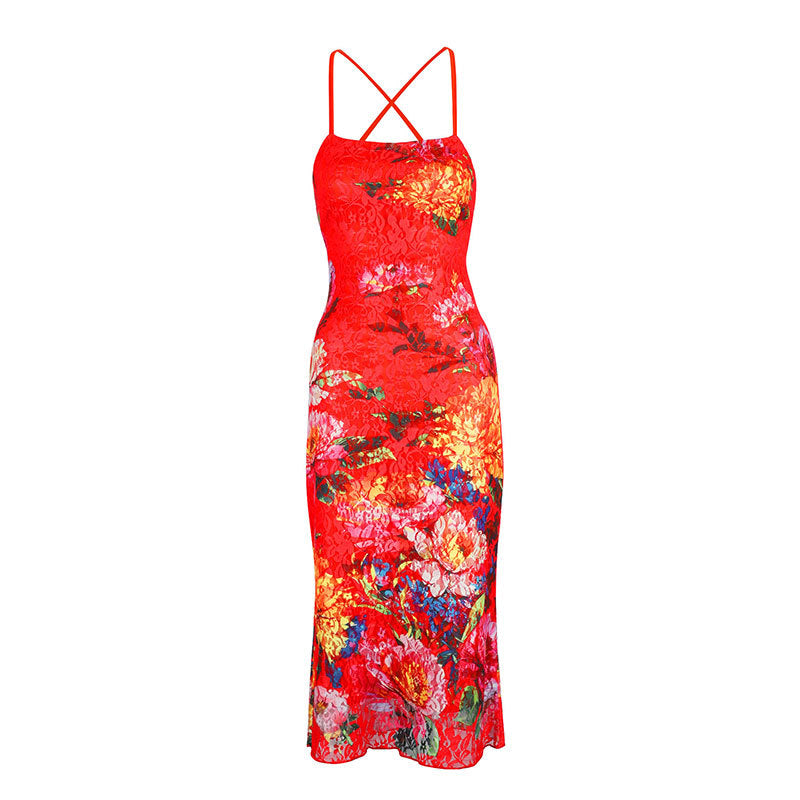 Damen Elegantes Spitzenkleid mit floralen Akzenten und verstellbaren Trägern Drune