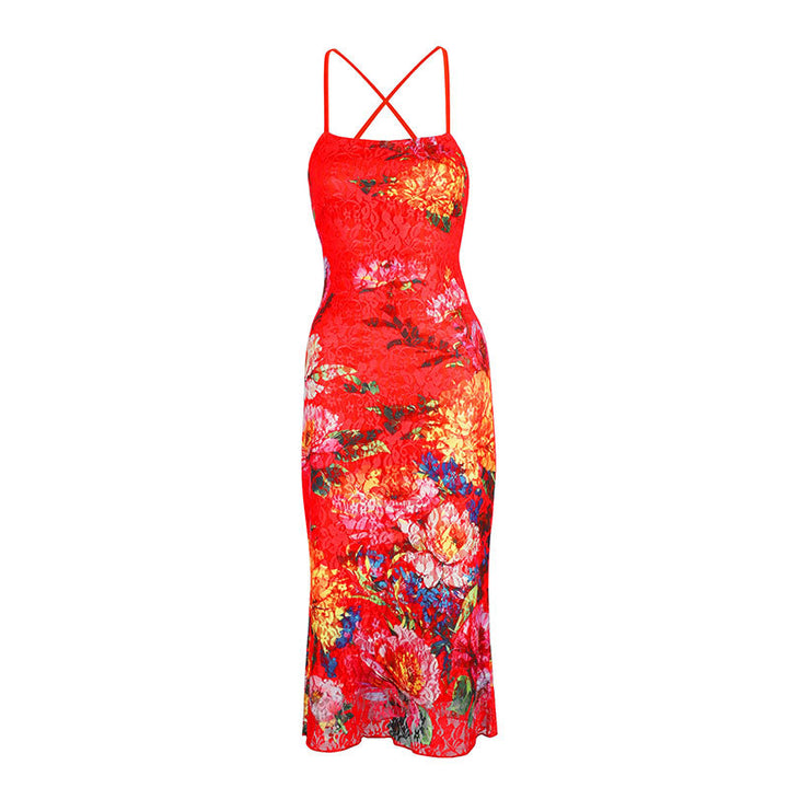 Damen Elegantes Spitzenkleid mit floralen Akzenten und verstellbaren Trägern Drune